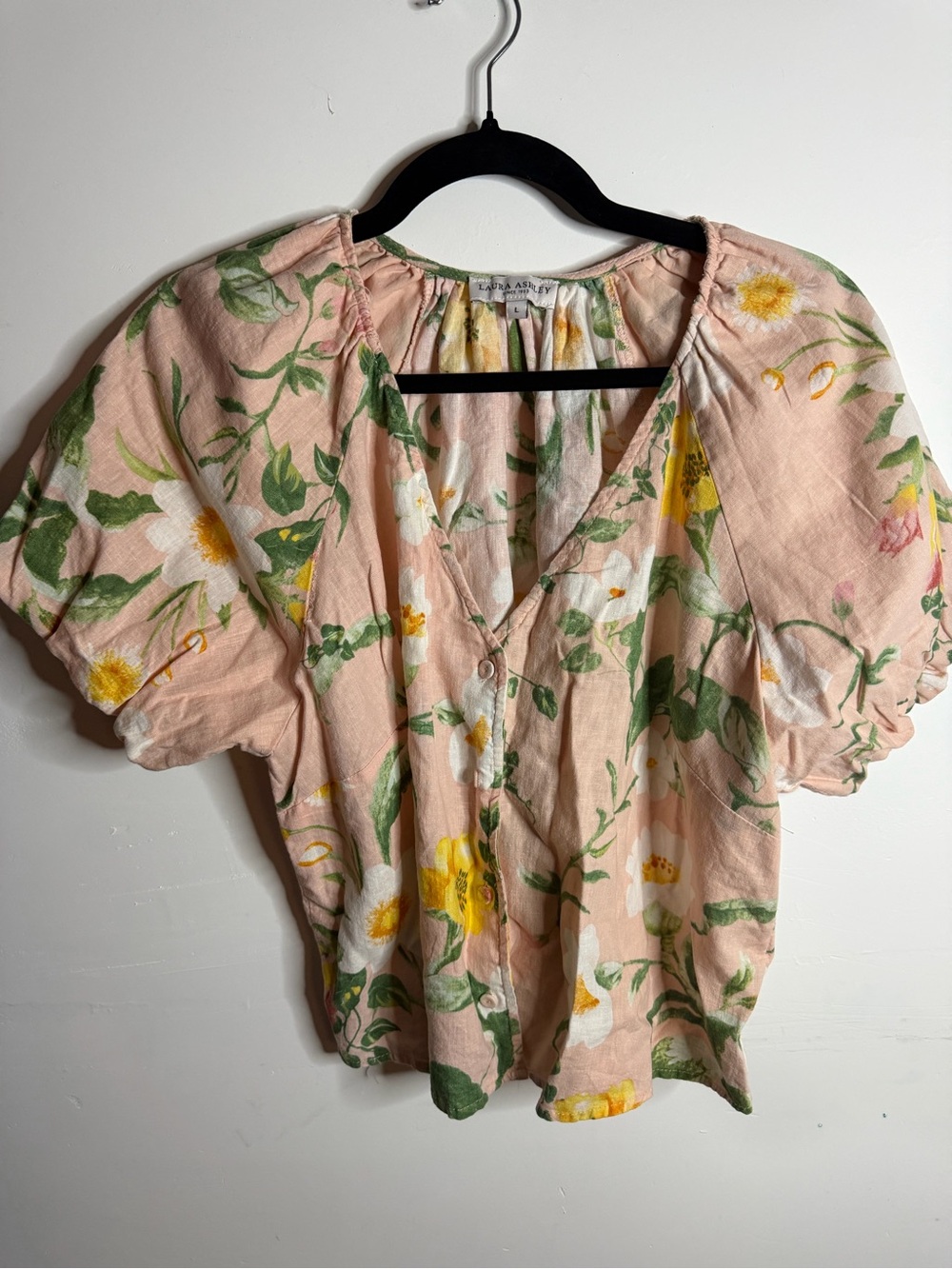 Laura Ashley Peach Floral Button-Front Blouse